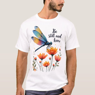 Sei still und erkenne Florale Libelle Christlicher T-Shirt