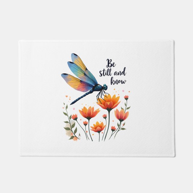 Sei still und kenne Florale Libelle Christlicher S Fußmatte (Vorderseite)
