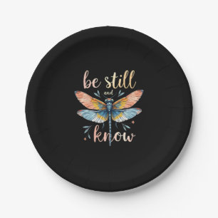Sei still und kenne Florale Libelle Christlicher S Pappteller