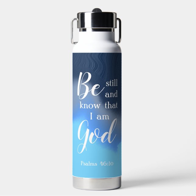 Sei Still Und Wisse | Moderner Blauer Wirbel Perso Trinkflasche (Vorderseite)