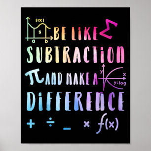 Sei wie Subtraktion Mathezitat für Lehrer Schüler Poster