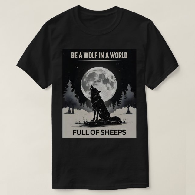 Sei Wolf in einer Welt voller Schafe" - Mondlicht T-Shirt (Design vorne)