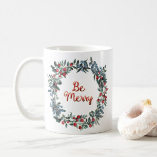 Seid fröhlich! Kranz aus blauen und roten Weihnach Kaffeetasse