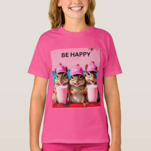 Seid glücklich Streifenhörnchen rosa Erdbeermilchs T-Shirt