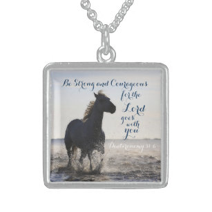 Seid stark und mutig Bibelverse Deut 31 Pferd Sterling Silberkette