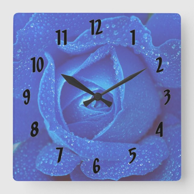 Seide auf blauer Rose Quadratische Wanduhr (Vorderseite)