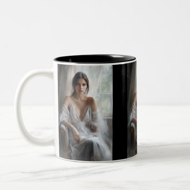 Seide und Licht: Fensterportrait Zweifarbige Tasse (Links)