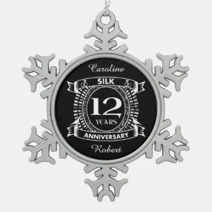 Seide zum 12. Hochzeitstag Schneeflocken Zinn-Ornament