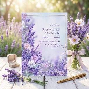 Seidenblüten Romantische Lavendel Goldrahmen Hochz Einladung
