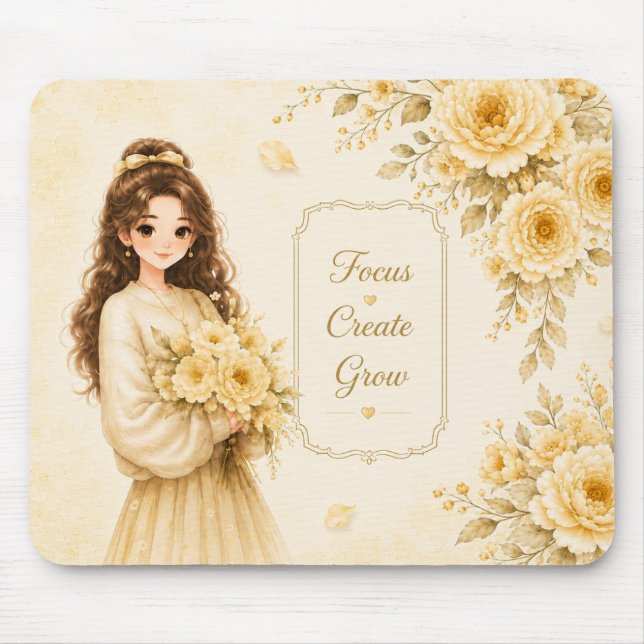 Seidengarten Gelbe Pastell-Blumen-Mauspad Mousepad (Vorne)