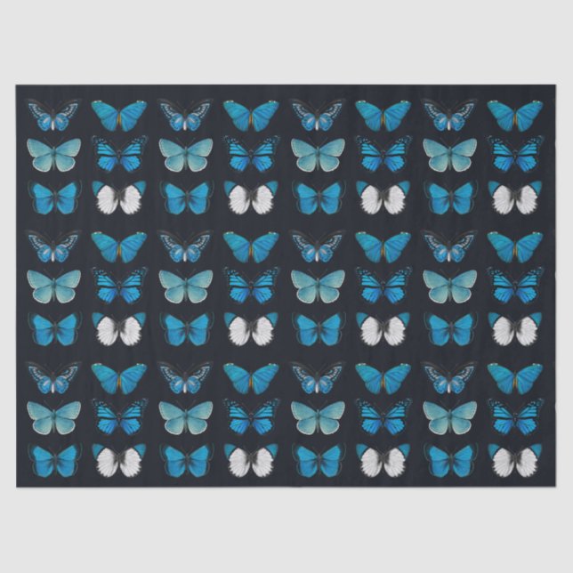 Seidenpapier: BLAUE BUTTERFLY CHARTA AUF SCHWARZ Seidenpapier (Vorderseite)
