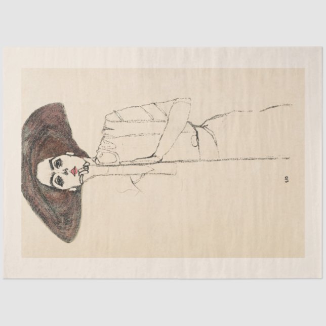 Seidenpapier: EGON SCHIELE: FRAUENPORTRAIT  Seidenpapier (Vorderseite)