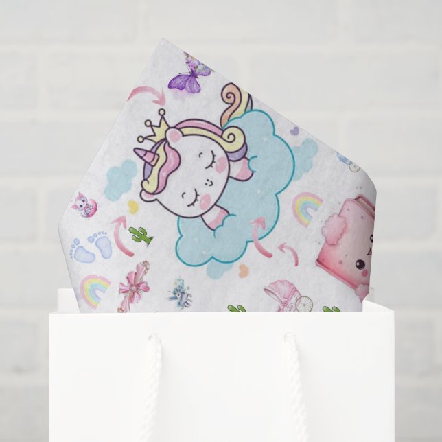 Seidenpapier Rosa Blau Einhorn Regenbogen Katze  (Geschenktüte)