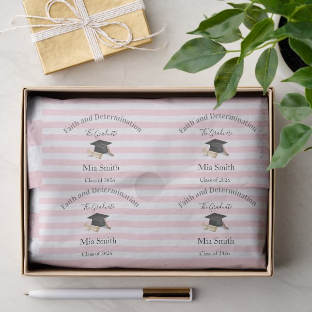 Seidenpapier Rosa & Weiß gestreift Abschluss 2026 (Geschenk)