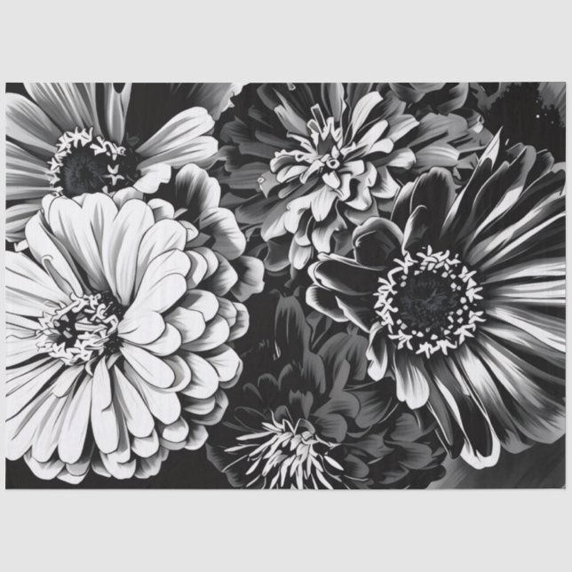 Seidenpapier schwarz-weiße Blumen (Vorderseite)