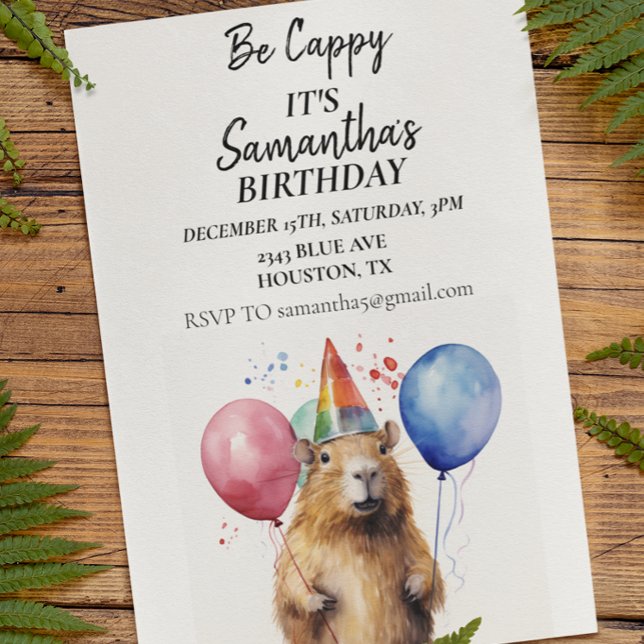 Seien Sie Cappy Capybara Geburtstagsparty Einladung (Von Creator hochgeladen)