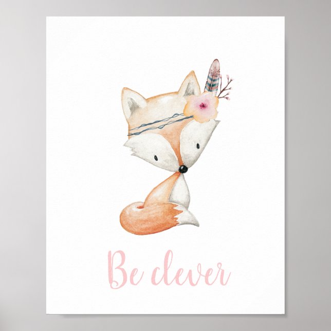 Seien Sie clever Niedlicher Baby Fox Watercolor Bo Poster (Vorne)