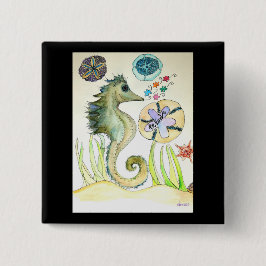 Seien Sie ein nettes Aquarell von Seepferd und Puz Button