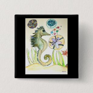 Seien Sie ein nettes Aquarell von Seepferd und Puz Button
