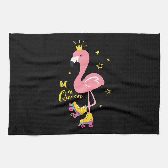 Seien Sie ein Queen Pink Flamingo Skate Roller Wom Geschirrtuch (Horizontal)