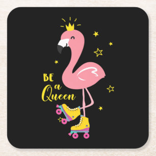 Seien Sie ein Queen Pink Flamingo Skate Roller Wom Rechteckiger Pappuntersetzer