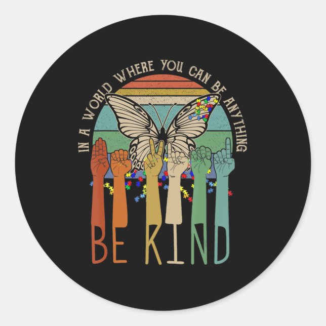 Seien Sie freundlich Autismus Bewusstsein ASL Mama Runder Aufkleber (Vorderseite)