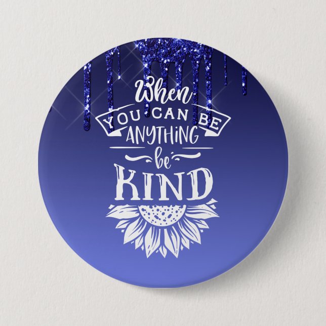 Seien Sie freundlich blauer Glitzer Button (Vorderseite)