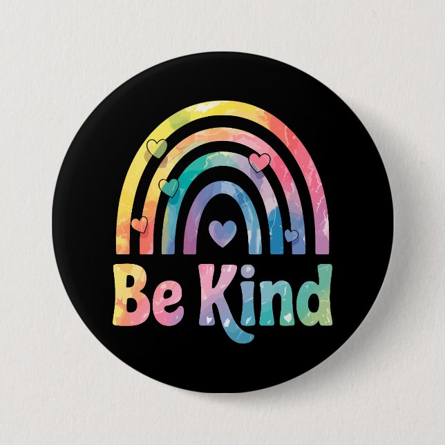 Seien Sie freundlich farbenfroher Regenbogen - ins Button (Vorderseite)