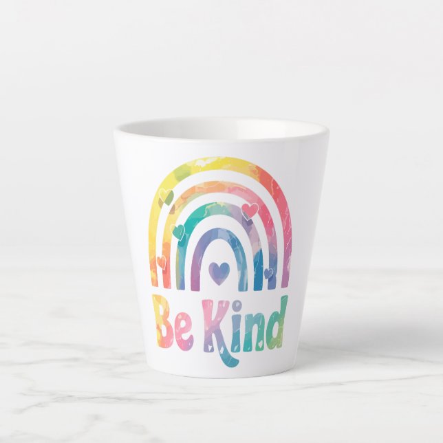 Seien Sie freundlich farbenfroher Regenbogen - ins Milchtasse (Vorderseite)