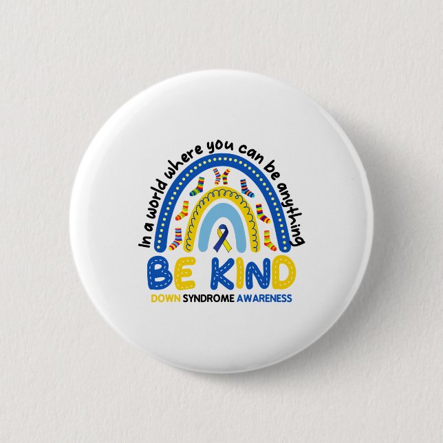 Seien Sie freundlich Rainbow World Down Syndrome A Button (Vorderseite)