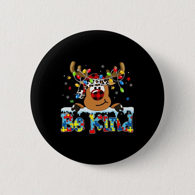 Seien Sie freundlich Rentier Red Kariert Puzzle Au Button (Vorderseite)