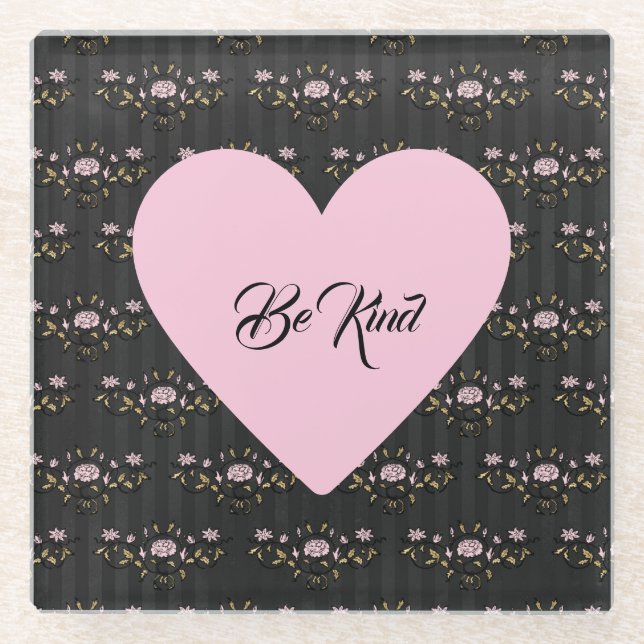 Seien Sie freundlich rosa Herz auf winzigen Rose u Glasuntersetzer (Vorderseite)