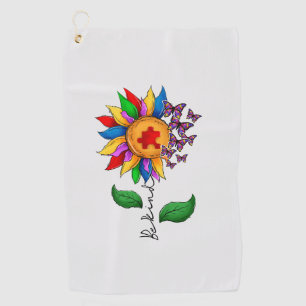 Seien Sie freundlich Sonnenblumen- Autismus-Bewuss Golfhandtuch