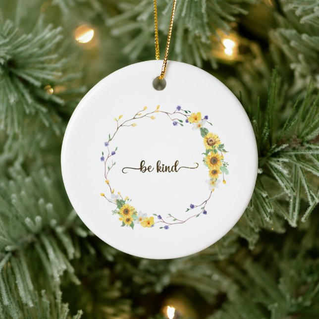 Seien Sie freundlich, Sonnenblumen, botanischer Kr Keramik Ornament (Baum)