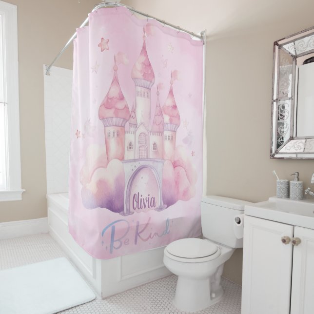 Seien Sie freundlicher Palast auf der rosa Cloud b Duschvorhang (Beispiel)
