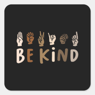 Seien Sie froh über Niedliche Vintage ASL-Gebärd Quadratischer Aufkleber