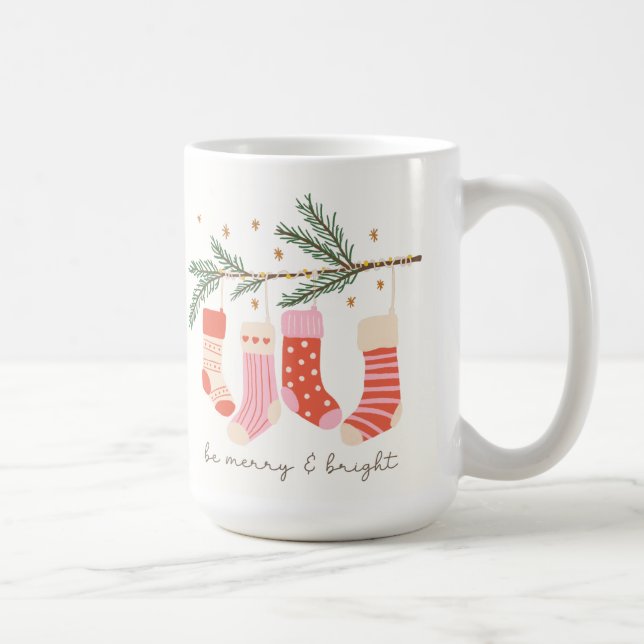 Seien Sie frohe und helle Weihnachts-Strümpfe auf  Kaffeetasse (Rechts)