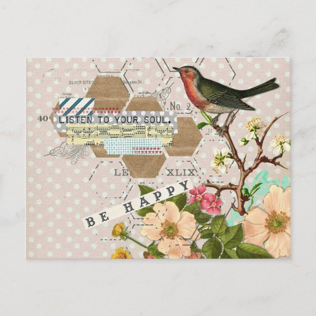 Seien Sie glücklich bei der digitalen Collage Postkarte (Vorderseite)