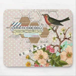 Seien Sie glücklich bei der digitalen Vogelcollage Mousepad