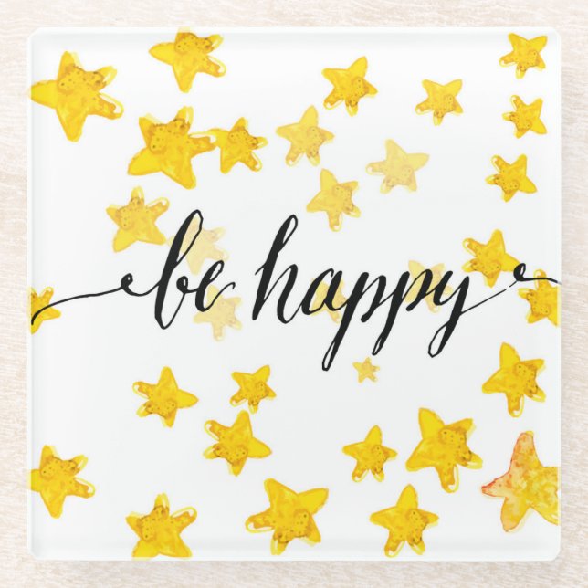 Seien Sie glückliche 3 Glasuntersetzer (Vorderseite)