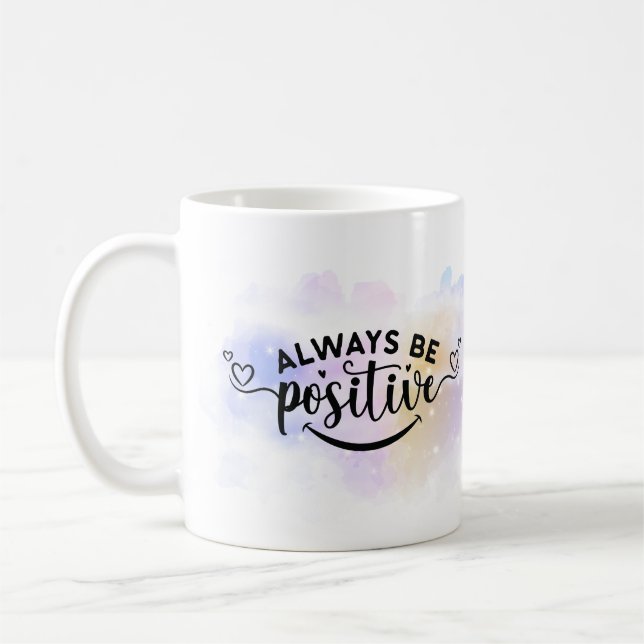 Seien Sie immer positiv Lila gelb Kaffeetasse (Links)