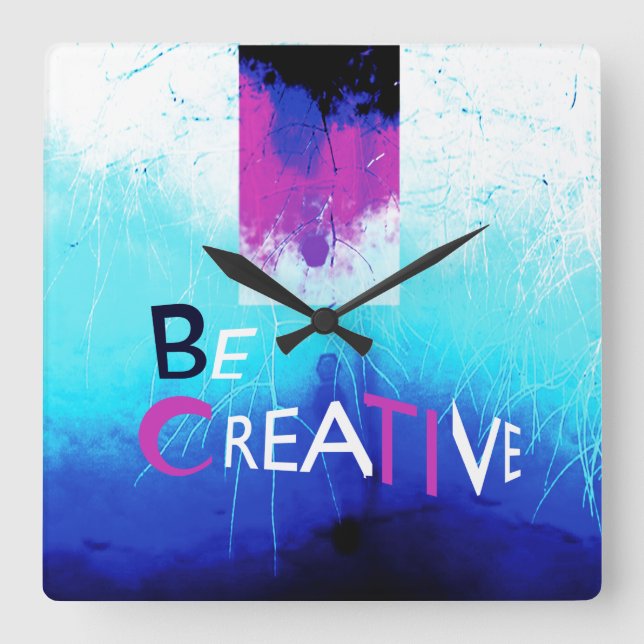 Seien Sie kreativ in Aqua Magenta White Quadratische Wanduhr (Vorderseite)