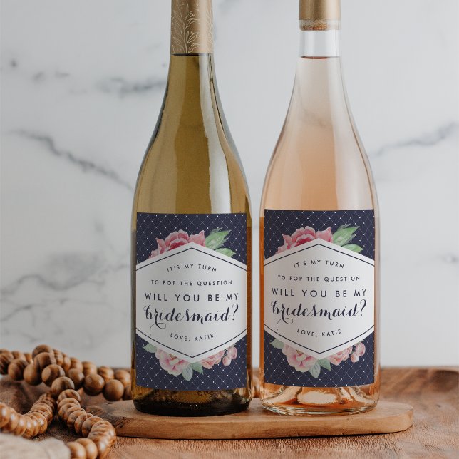 Seien Sie mein Bridesmädchen Wein oder glänzende W Weinetikett (Von Creator hochgeladen)