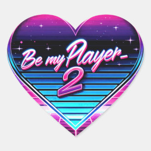 Seien Sie mein Player 2 Retrowave-Valentinstag-Auf Herz-Aufkleber