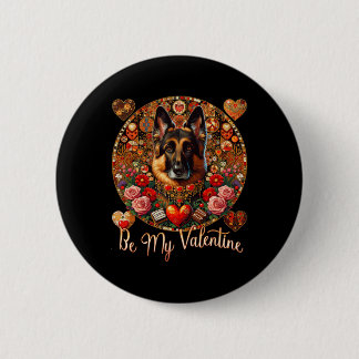Seien Sie mein Valentine Hund Blume Rotes Herz Tag Button