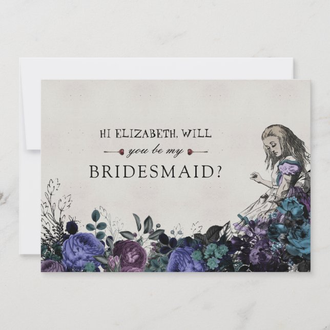 Seien Sie meine Bridesmaid Floral Grau Alice im Wu Einladung (Vorderseite)