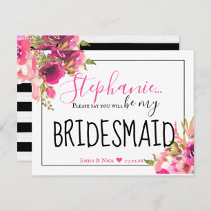 Seien Sie meine Bridesmaid Hot Pink Floral und Bla Einladung