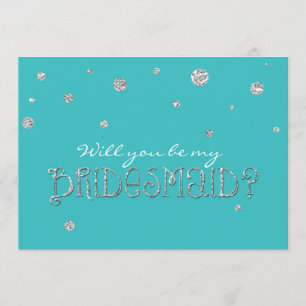 SEIEN SIE MEINE BRIDESMAID Türkis Silver Glitzer C Einladung