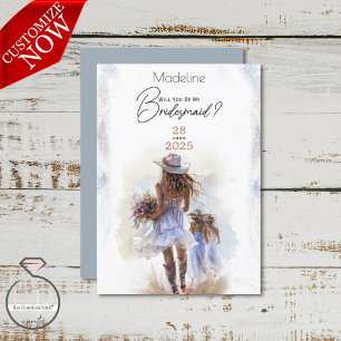 Seien Sie meine Bridesmaid Watercolor Rustic Cowbo Einladung