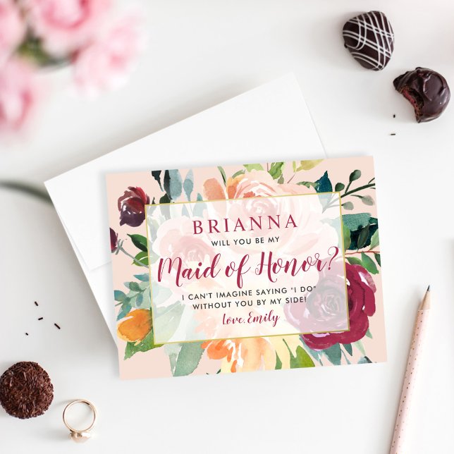 Seien Sie meine Trauzeugin Rustikale Burgunder-Blu Einladung (Von Creator hochgeladen)